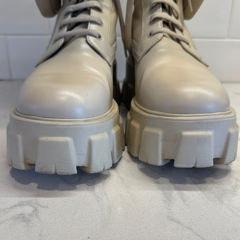 Prada Tan Combat Moto Boots with Chunky Sole - Picture 5 of 13